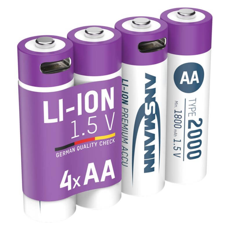 4x Ansmann AA Li-Ion Akku 1800mAh USB-C Lithium Akku