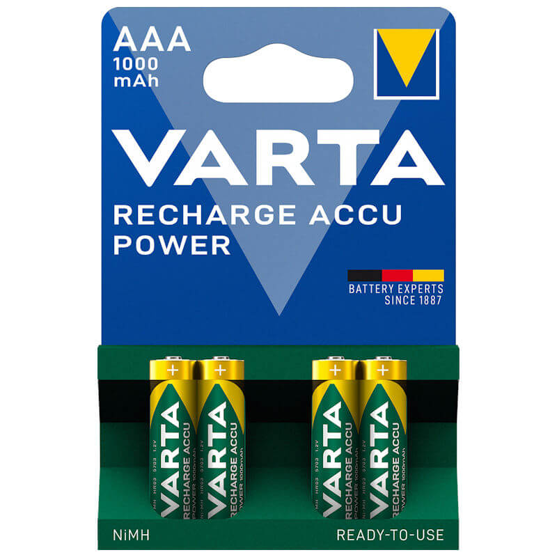 4x Varta AAA Akku 1000mAh NiMH Akku