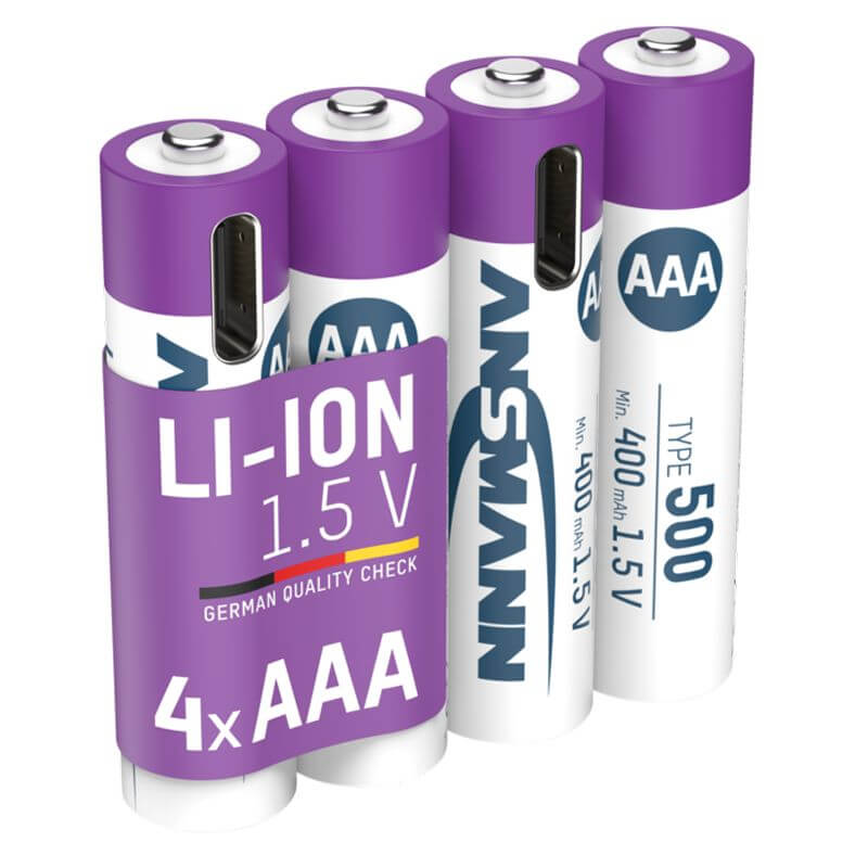 4x Ansmann AAA Li-Ion Akku 400mAh USB-C Lithium Akku