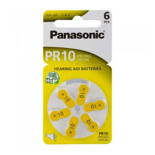 6x Panasonic PR10 (gelb) Hörgerätebatterien Zink Luft Knopfzelle