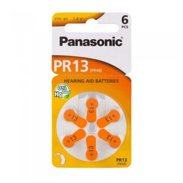 6x Panasonic PR13 (orange) Hörgerätebatterien Zink Luft Knopfzelle