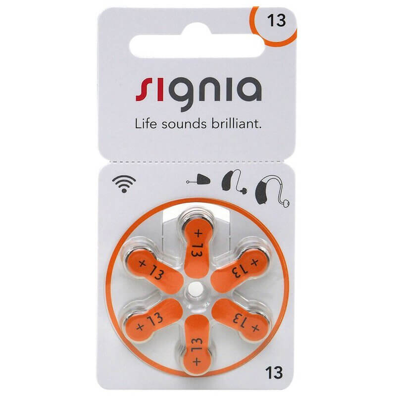 6x Signia 13 (orange) Hörgerätebatterien Zink Luft Knopfzelle