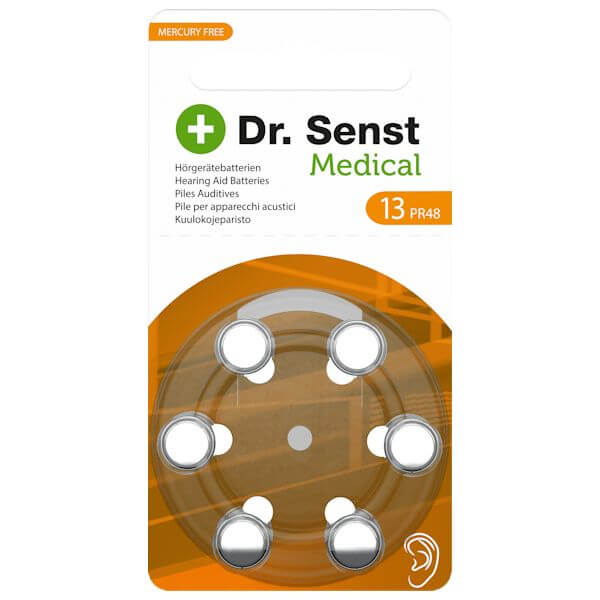 6x Dr. Senst 13 (orange) Hörgerätebatterien Zink Luft Knopfzelle