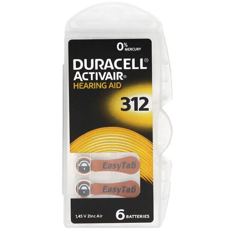 6x Duracell Activair 312 (braun) Hörgerätebatterien Zink Luft Knopfzelle