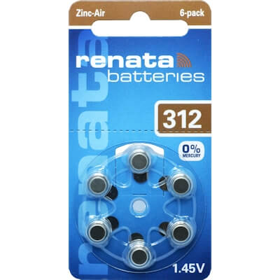 6x Renata 312 (braun) Hörgerätebatterien Zink Luft Knopfzelle