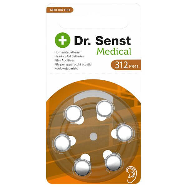6x Dr. Senst 312 (braun) Hörgerätebatterien Zink Luft Knopfzelle