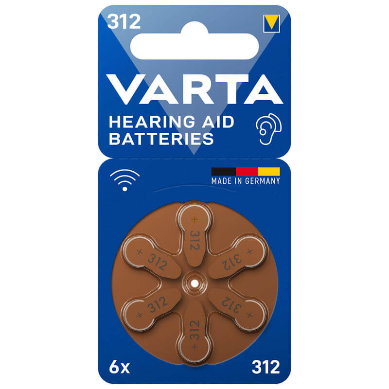 6x Varta 312 (braun) Hörgerätebatterien Zink Luft Knopfzelle