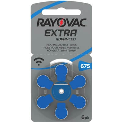 6x Rayovac Extra 675 (blau) Hörgerätebatterien Zink Luft Knopfzelle