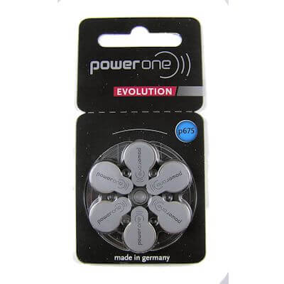 6x Power one EVOLUTION 675 (blau) Hörgerätebatterien Zink Luft Knopfzelle