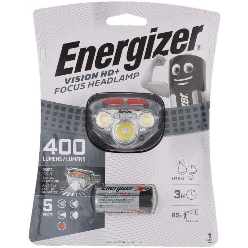 Energizer Vision HD+ Focus 400 Stirnlampe mit AAA Batterien Stirnlampe Taschenlampe