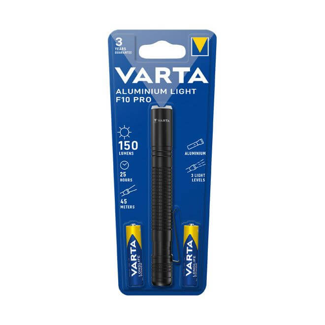 Varta Aluminium Light F10 Pro Taschenlampe mit AAA Batterien LED-Taschenlampe Taschenlampe
