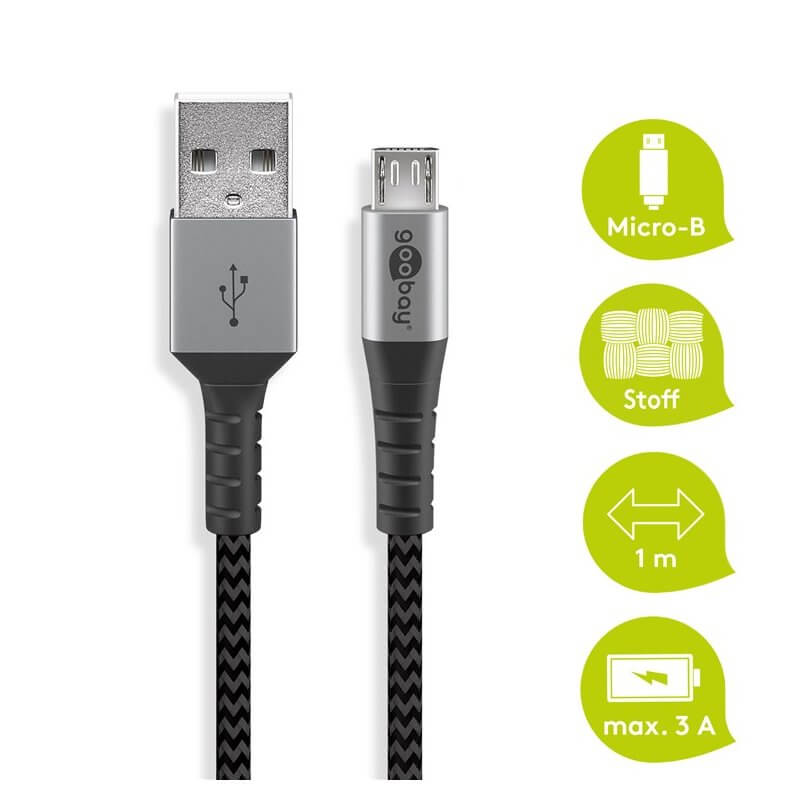 Goobay Micro-USB auf USB-A 2.0 Textilkabel 1m Kabel Akku