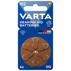 6x Varta 312 (braun) Hörgerätebatterien 1.45 Volt