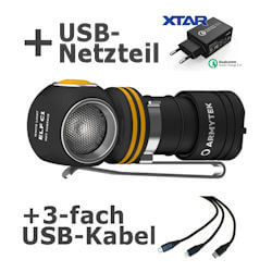 Armytek Elf C1 kaltweiss + USB-Netzteil + 3fach USB-Kabel